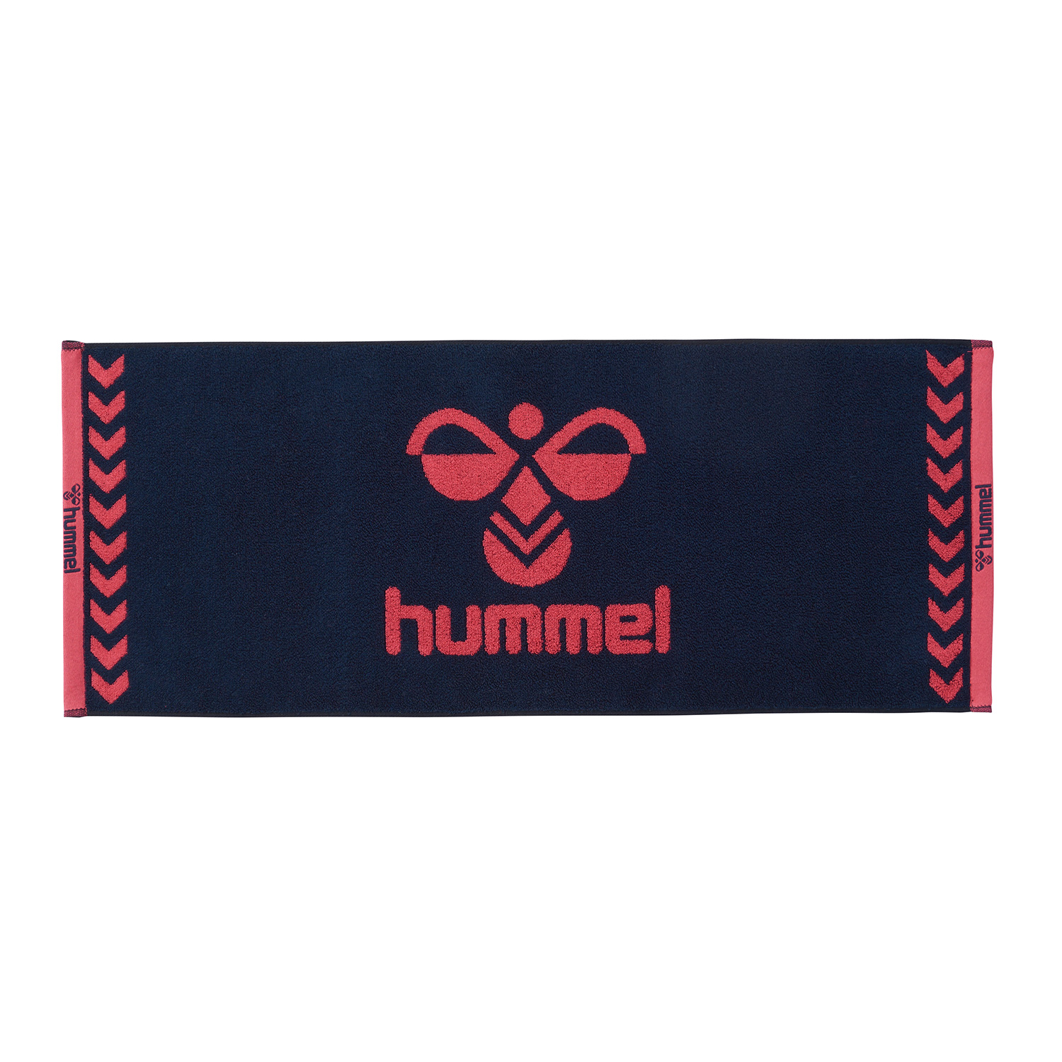 ネイビー×ピンクのhummelスポーツタオル